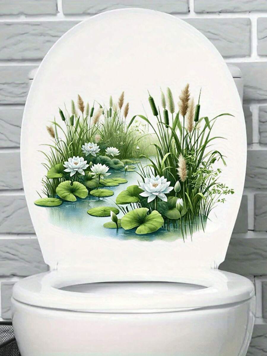Lotus Flower Waterproof Decorative Wall Sticker For Bathroom, Toilet, Living Room, Bedroom, Home Decor - one-size - View 1