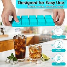 Cube Tray With Lid - 3 Pack 2 Tbsp Trays Freezer, Stackable, BPA- Easy Release Large Cube Molds Chocolate, Cocktails, Iced Coffee, Whiskey (10-Cube, Blue) - 10 khối lập phương, màu xanh dương - Xem 2
