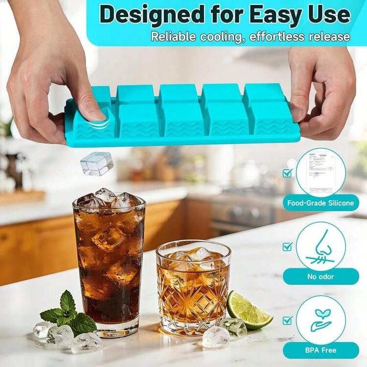 Cube Tray With Lid - 3 Pack 2 Tbsp Trays Freezer, Stackable, BPA- Easy Release Large Cube Molds Chocolate, Cocktails, Iced Coffee, Whiskey (10-Cube, Blue) - 10立方體,藍色 - 查看 2