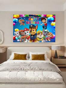 Paw Patrol Themed Happy Birthday Backdrop, 5 Vibrant Styles Available, Polyester Photography Background Banner With Iconic Characters & "Happy Birthday" Print, Durable & Reusable Photo Booth Prop For Themed Parties, Birthday Celebrations, Event Decorations & Photo Shoots, Perfect For Creating Memorable Party Atmosphere - Hanging Scroll - View 10