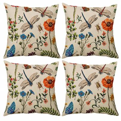 1pc/4pcs Vintage Natural Style Botanical Printed Throw Pillow Cover, Single-Sided Print, 40*40cm, 45*45cm, 50*50cm, Suitable For Sofa, Living Room Decor, Daily Use