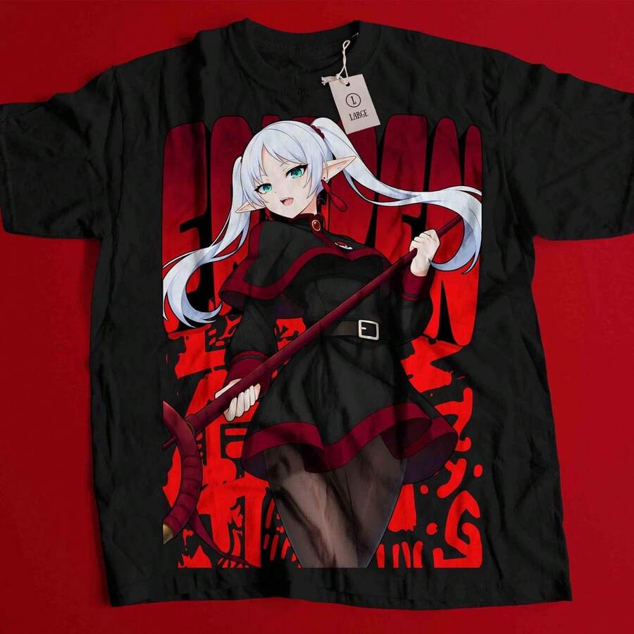 Camiseta R Frieren, Camiseta vintage Frieren, Camiseta Frieren para fans, Camiseta Frieren, Camiseta otaku, Camiseta de anime, Camiseta de manga y cómic T1EE 220G, algodón puro, manga corta para hombre y mujer, tejido grueso, resistente a las arrugas y que no se deforma fácilmente. Estilo sencillo y versátil, ligero y transpirable, perfecto para ir al trabajo, viajar, acampar, ir de compras y para el tiempo libre diario. - Negro - Ver 1