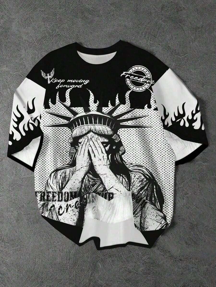 Compatible With The Manfinity Dauomo Men's Cartoon Print Crew Neck Short Sleeve T-Shirt, For Summer. - 多色 7 - 查看 1