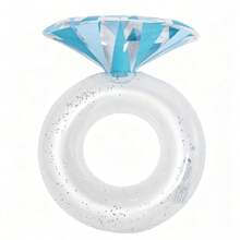 1pc Foldable Diamond Ring Shaped Inflatable Float, Multi-Style Options, Portable With Quick Inflate Valve, Glitter Water Hammock For Pool, Beach, Vacation, Lightweight Design - Ice Crystal Blue - View 9