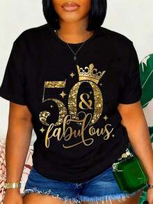Camiseta de Cumpleaños "50 & Fabulosa" para Mujer - Diseño de Corona con Brillo Dorado, Camiseta para Celebración del 50º Cumpleaños, Divertida Camiseta de Fiesta para Mujer de 50 Años, Regalo para Ella - Negro - Ver 7