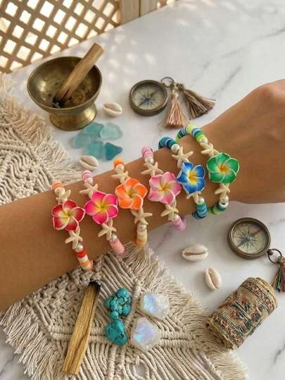 Bộ 3/6 vòng tay hoa dâm bụt Hawaii, vòng tay phong cách Boho bãi biển, vòng tay ngọc trai giả hình ngôi sao có thể điều chỉnh, bộ vòng tay mặt dây chuyền hoa, thích hợp làm quà tặng, phụ kiện hàng ngày, trang sức bãi biển Bohemian thủ công, quà tặng tiệc tùng, sinh nhật, Ngày của Mẹ, lễ tốt nghiệp, đám cưới, tiệc độc thân.