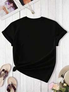 Camiseta de mujerflash oferta,blusas para dama casuales,poleras mujer,playeras de mujer>algodon,blusas>elegante,Camiseta deportiva informal para mujer, estampado de salpicaduras de arcoíris, mangas cortas cómodas, top informal elegante y transpirable.Cómoda y ligera - Negro - Ver 3