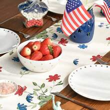 1pc European Blue Eucalyptus Star Patriotic 4th Of July Table Runner, Memorial Day Kitchen Dining Table Home Party Decor - Multicolor - View 4