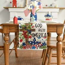 1pc European Blue Eucalyptus Star Patriotic 4th Of July Table Runner, Memorial Day Kitchen Dining Table Home Party Decor - Multicolor - View 8