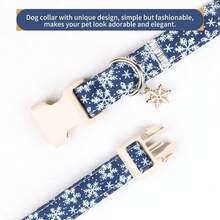 Adjustable Skin-Friendly Polyester Webbing Dog Collar, Navy Blue Background With Cute White Snowflake Winter Print And Snowflake Charm, Multiple Sizes Fit Small, Medium And Large Dogs, Practical Quick-Release Plastic Buckle And Silver Metal D-Ring, Convenient For Indoor And Outdoor Daily Wear, Harmonious And Beautiful Holiday Color Combination - Blue - View 5