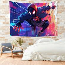 1pc S Pider-Man Miles Morales Superhero Theme Birthday Backdrop Boys Birthday Party Decorations Photography Background Wall Hanging Tapestry Photo Booth Props Urban Hero Graphic Party Supplies Home Living Room Decor Event Scene Layout - 多色-A - 查看 5