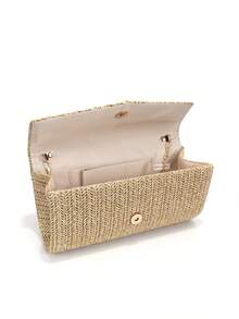 Tas Clutch Amplop Anyaman Mengkilap, Tas Malam Modis Elegan, Cocok untuk Pantai, Pesta, Pernikahan, dan Acara Lainnya - Emas - View 4