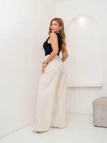 Women's Tailored Wide-Leg Trousers With Belt - Off - View 4