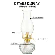 amanigo Transparent Glass Oil Lamp, Retro Hurricane Kerosene Lamp With Adjustable Flame, Decorative Oil Lamp Suitable For Indoor, Farmhouse, Cabin, Camping, Power Outage Emergency Lighting And Vintage Home Decor - 1PC - View 7