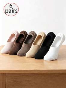 6 Pairs Summer Khaki Versatile Popular Japanese Style Breathable Low-Cut Invisible Non-Slip Boat Socks - Multicolor - View 8