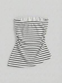 Top bandeau ajustado minimalista casual de mujer, bajo asimétrico, estampado de lunares, conjunto de verano - Multicolor 4 - Ver 2