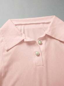 Elegante body de punto blanco con cuello vuelto y media cremallera, body de mujer para primavera/verano, ideal para vacaciones y playa - Rosa - Ver 7