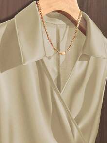 Camisa de mujer con estampado de flores silvestres, cuello, sin mangas, con lazo en la cintura - Albaricoque - Ver 3