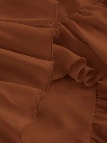MOD Vestido de estilo vintage de palacio con volantes multicapa y diseño romántico en color albaricoque para mujer de talla grande - Café integral - Ver 4