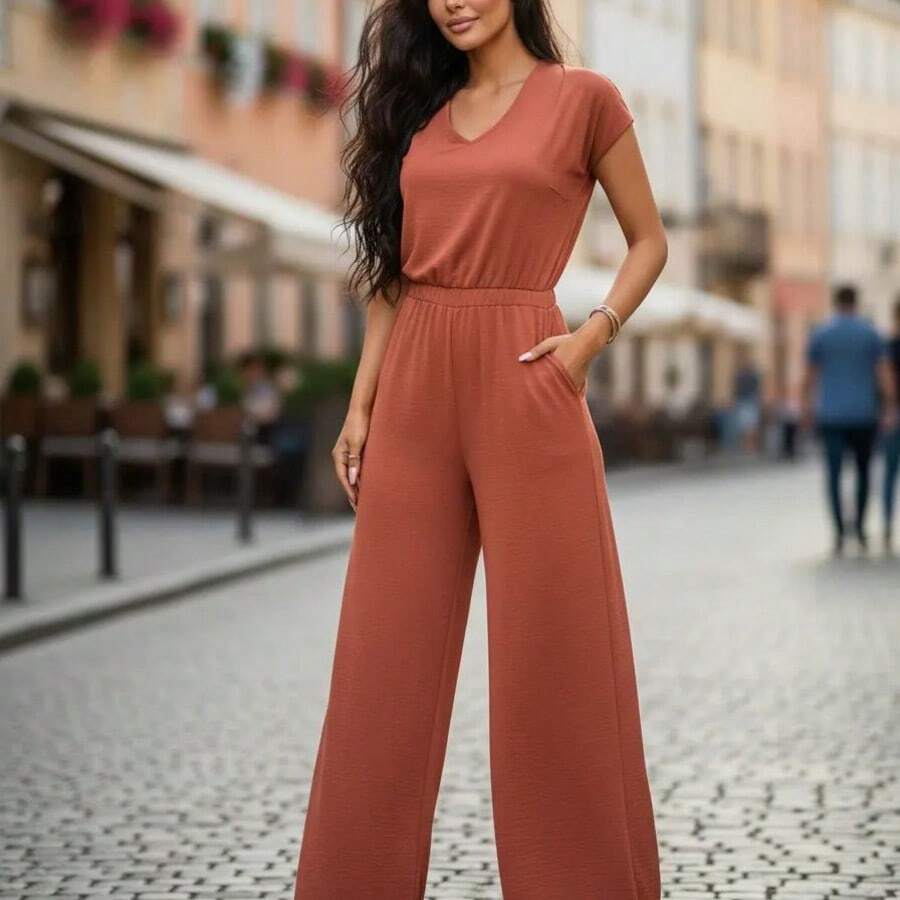 Women's Palazzo Jumpsuit - Comfortable, High Quality, Perfect For Everyday Wear - 謝德倫 - 查看 1