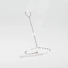 Exquisite Shiny Chain Linked Finger Bracelet, Bridal Wedding Accessory - Silver - View 3