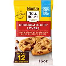 Nestle' Nestle Toll House Chocolate Chip And Chocolate Chunk Cookie Dough With 100% Real Chocolate Chips – 12 Big Ready To Bake Chocolate Chip Cookies 16 Oz - Default - View 1