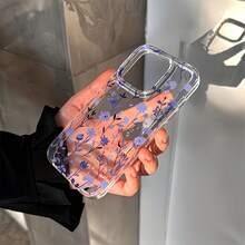 1pc Large Hole Space Shell Straight Edge Lavender Flower Pattern Phone Case, Personalized Fit For IPhone 16 Pro Max, 17/16/15/14 Plus, 13/12/11, Air - Multicolor - View 4
