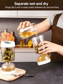 1 pièce Récipient à kimchi DAILYLAB avec filtre, bocal à kimchi et olives avec séparation humide-sec et fourchette, récipient de stockage alimentaire étanche, récipient à kimchi réutilisable convenant au kimchi, aux concombres, aux olives - Voir 3