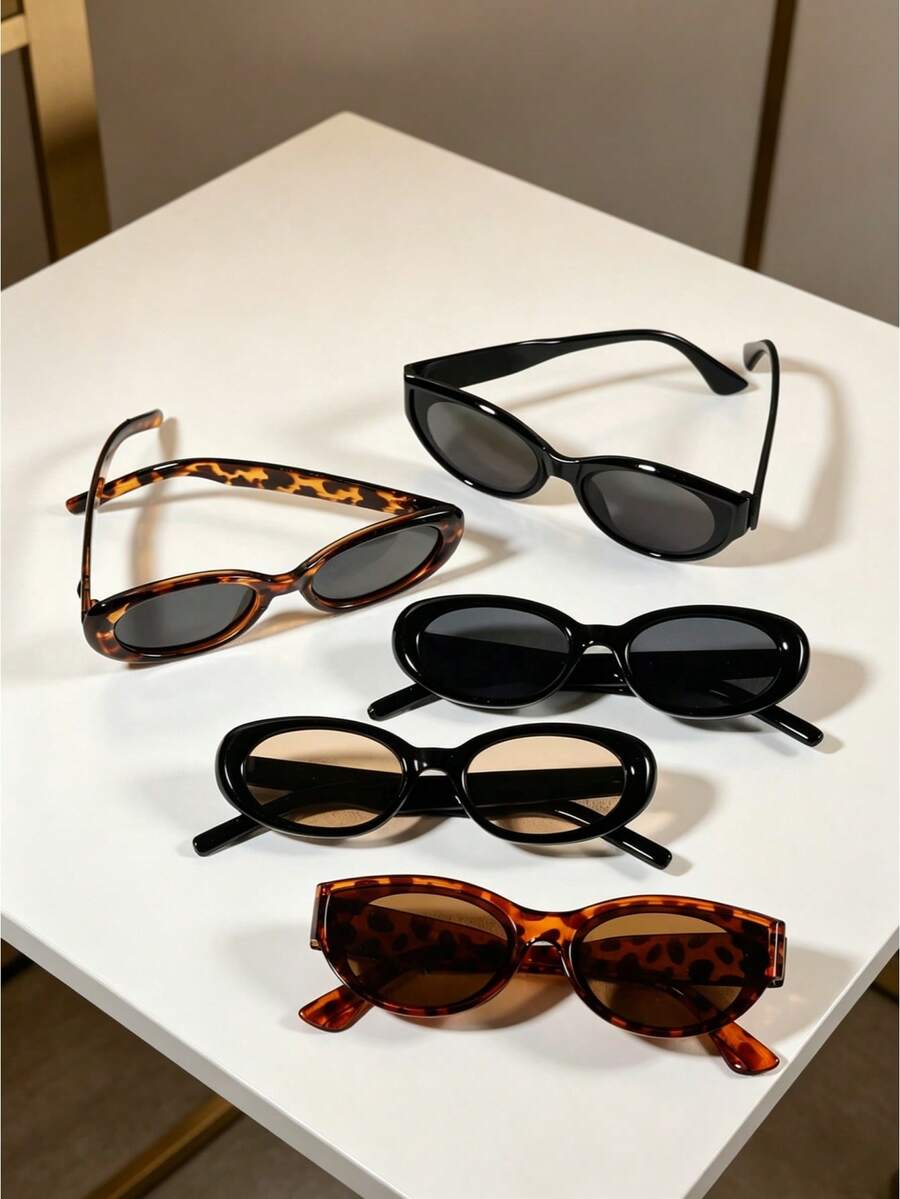 5pcs Retro Leopard Print Cat Eye Eyeglasses For Women, Made Of High-Quality PC Material, Y2K Style, Suitable For Women, Seasonal Choice: Summer, Suitable For Travel, Beach Party, Street Style, Selfie, Vacation Essential - A - View 1