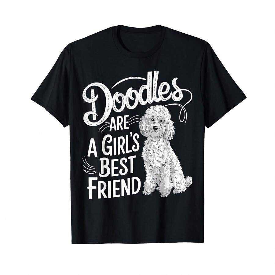 Unisex Short-Sleeved T-Shirt, Funny T-Shirt With Golden Labradoodle Drawings, T-Shirts For Men, , , Women, Romwe Men, Boho Chic, Gifts For Teachers, Women's T-Shirt, Curvy Outfits For Men, Y2k. - 黑色 - 查看 1