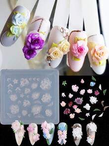 1件装 3D玫瑰花美甲雕刻模具 立体花瓣美甲图案设计 美甲装饰 DIY美甲脱模工具 美甲用品 - 無色 - 查看 1