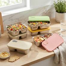 304 Stainless Steel Food Container, Stackable Refrigerator Sealed Fresh-Keeping Box, Fruit And Vegetable Meat Storage Box With Lid, Large Capacity Food Preservation Box, Suitable For Kitchen Food Storage And Organization - Multicolor - View 1