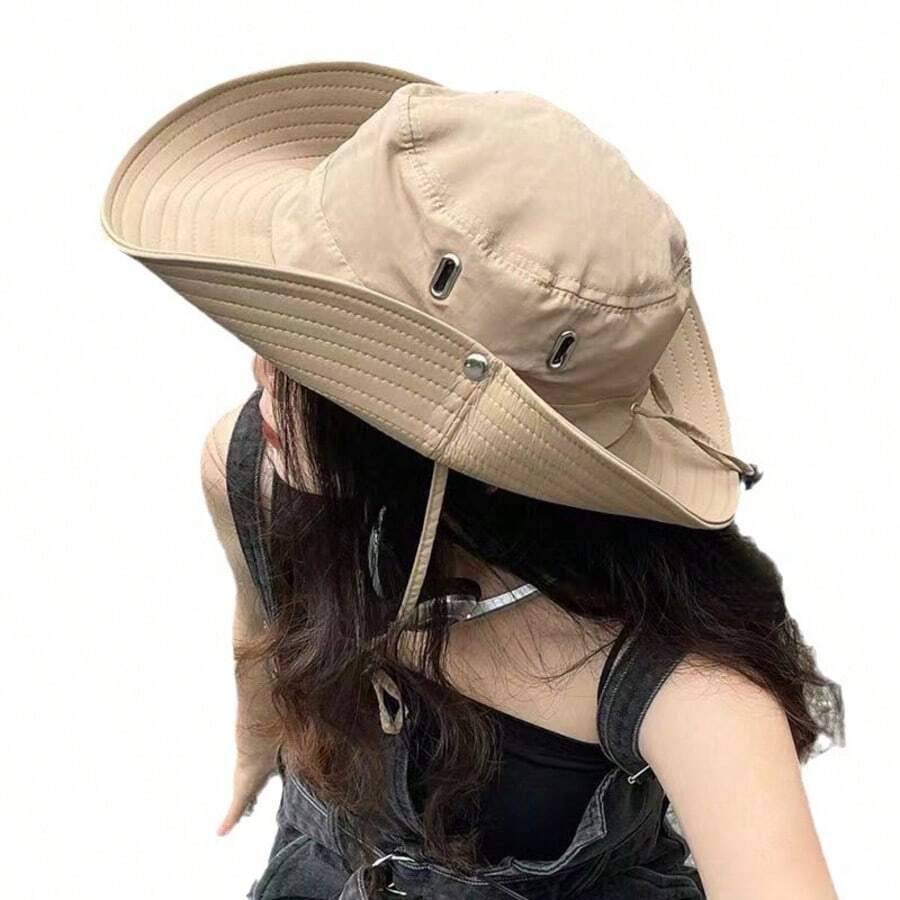 1pc Wide Brim Double-Layer Sun Hat, Neck Protection Design Blocks UV, Adjustable Drawstring Prevents Slipping, Lightweight & Breathable, Suitable For Outdoor Activities - Multicolor - View 1