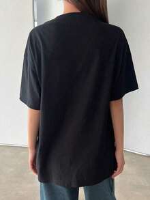 Camiseta oversize con estampado de eslogan: "ABRÁCAME EL FUTURO SIMPLICIDAD DEJA QUE EL AMOR BRILLE ALIENTA MI VIDA ESTÁ LLENA DE FELICIDAD APROVECHA EL DÍA"Pure-Cotton - Negro - Ver 7