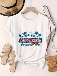 Women's Casual T-Shirt With Vintage Fashion Print Of Palm Trees And Birds From Santa Monica, California, Suitable For All Seasons

BlackFashion - 白色 - 查看 2