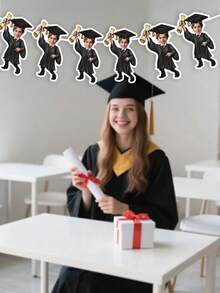 7/14/21pc Custom Photo Graduation Caricature Banner Garland – Personalized Grad Cap & Gown Face Bunting, Custom Graduation Party Decorations, Cute Graduate Photo Banner For Class Of 2026, Graduation Party, Commencement, And Grad Celebration,Graduation Gifts - Multicolor - View 8