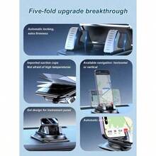 1pc 360° Rotating Dashboard Phone Holder, Nano Gel Base Enhances Grip, Auto Lock Prevents Overheating, Suitable For Phones With Or Without Cases - A - View 6