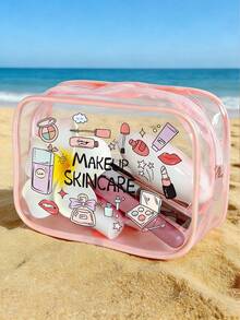 「Skincare」字母印花 PVC 化妝包，拉鍊密封 PVC 旅行收納袋，輕量耐褪色化妝盥洗用品袋，適合女性與女孩，TSA 認證便攜式化妝收納盒，易擦拭清潔設計，適合母親、老師、朋友、護理師等，女性好友禮品袋，學校、度假與旅行必備盥洗用品袋，防水盥洗袋 - 彩色 - 查看 4