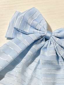 1pc Korean Retro Striped Ruffle Bow Claw Clip Hair Accessory, Bohemian Cute Street Elegant Polyester Fiber Daily, Commute, Versatile,Snap Clip,Bobby Pin - Light Blue - View 3