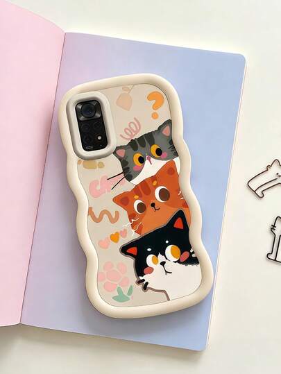 1 pieza Funda de teléfono suave de TPU con 3 gatos de dibujos animados de color macaron y falda ondulada, compatible con Galaxy A03 A04 A05 A06 A11 A12 A13 A14 A15 A16 A20S A21S A22 A23 A24 A25 A26 A31 A32 A33 A34 A35 A36 A50 A51 A52 A53 A54 A55 A56 A73 S20FE S21FE S22 S22U S23 S23+ S23U S233FE S24 S24+ S24U S25 S25+ S25U/ Note 11 Note 12 Note 13 Note 14 /Samrt/Honor/Y7 Y9/ C53 C55