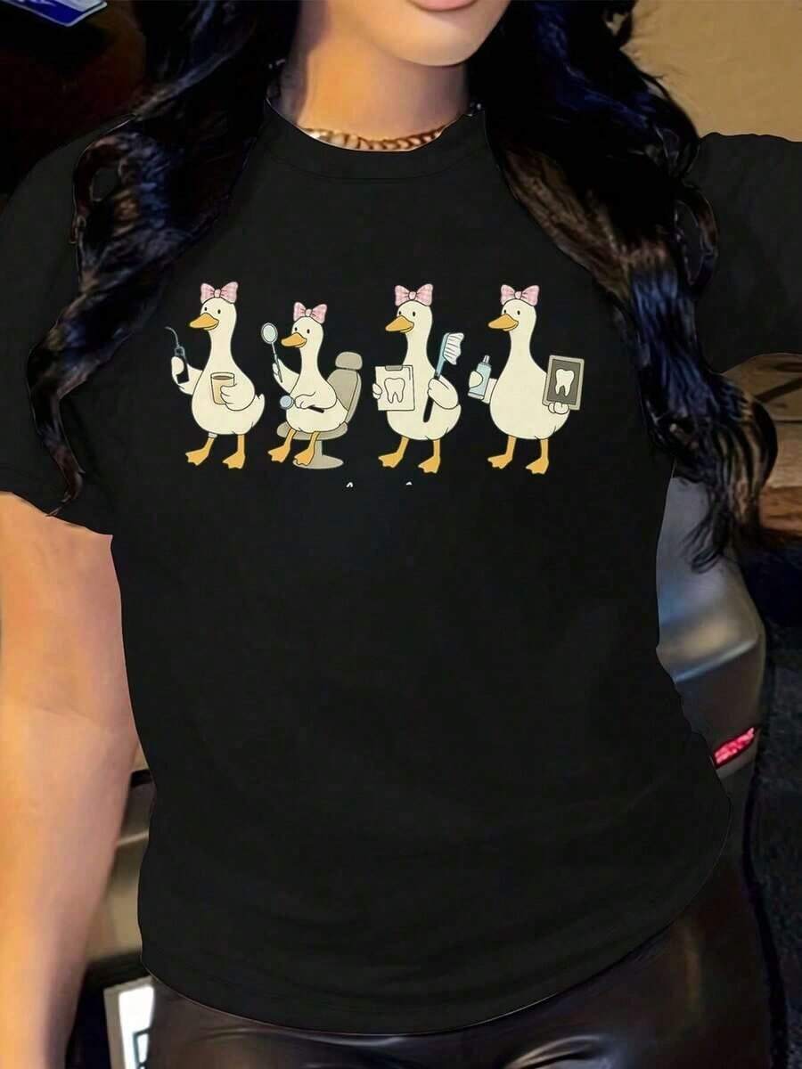 Instant Dental T-Shirt, Funny Dental T-Shirt With Goose Design, Dental Office Gift, Dental Hygienist Appreciation Week T-Shirt, Gift For Dentists > Beautiful. - 黑色 - 查看 1