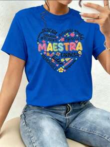 Mexican BasicPlayera Casual Corte HolgadoCamiseta estampada para mujer con diseño divertido de Maestra, ideal para profesoras con estilo, tela suave y cómoda, perfecta para el día a día o como regalo original y lleno de color.New Launch - Azul - Ver 9
