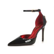 Nouvelles sandales à talons aiguilles  enrobé rouge à bout pointu pour femmes, dans un style de dame royale avec une seule bride, à la mode et polyvalentes (talons hauts pour femmes, escarpins, chaussures pour femmes). - Couleur nude - sceptre - creux (10 cm) - Voir 9