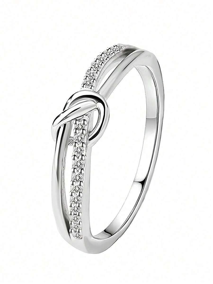 1pc Elegant Cubic Zirconia Ring, Suitable For Women, Ideal For Weddings, Engagements, Anniversary Parties, Valentine's Day Gift - 1# - View 1
