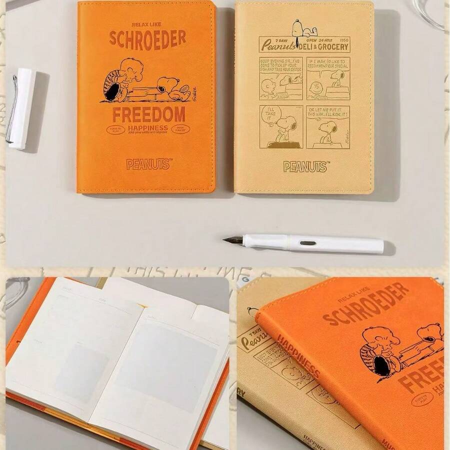SNOOPY 1本史努比64K真皮封面A5笔记本，创意学生极简凝胶封面便携式口袋笔记本，80张/100页，学生奖品，返校理想文具礼品 - 彩色 - 查看 1