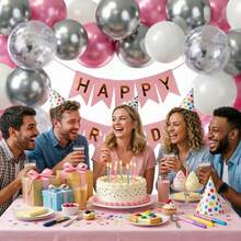 30th Birthday Pink And Silver Birthday Decorations, Pink White Silver Confetti Balloons Happy Birthday Balloon Banner Bobo Balloons Heart Foil Balloons For Birthday Party Decoration Room Decor Wedding Valentines - 30歲生日 - 查看 6