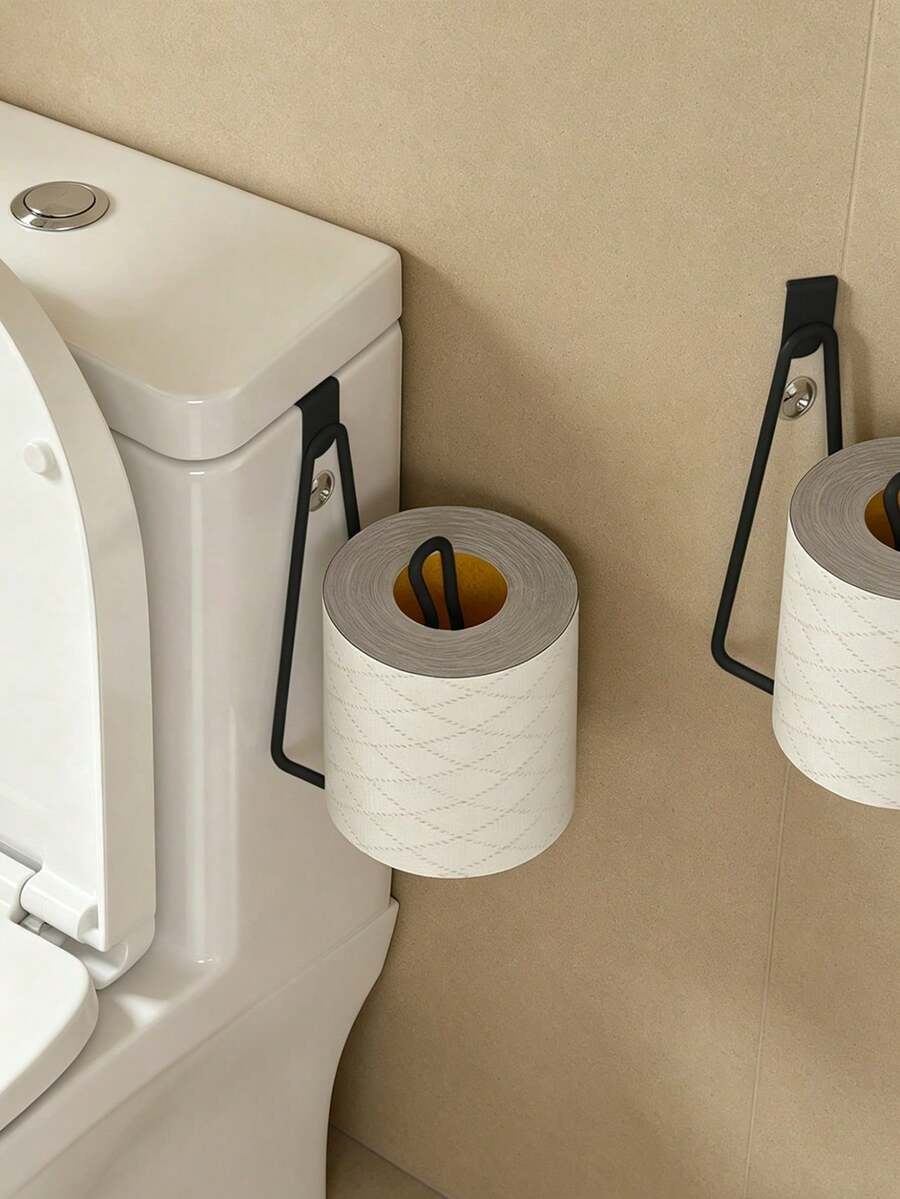 No-Drill Easy Install Iron Wall-Mounted Toilet Paper Holder, Space-Saving Multifunctional Bathroom Tissue Storage Rack, Elegant Home Decor, Metal Structure, Suitable For Kitchen, Bathroom And More - Multicolor - View 1