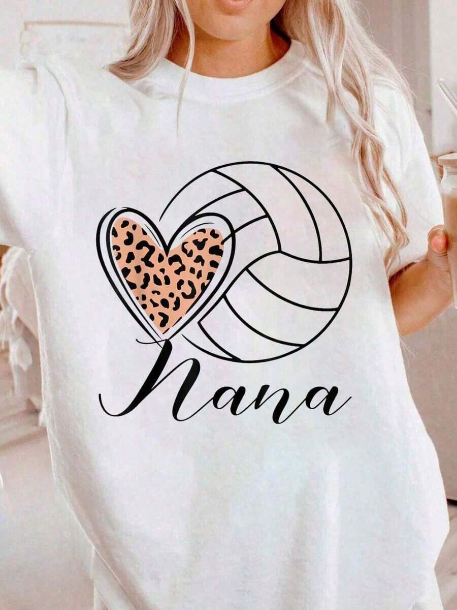 Camiseta de Mujer 100% Algodón, Diseño de Jugadora de Voleibol Nana Leopard - Blanco - Ver 1