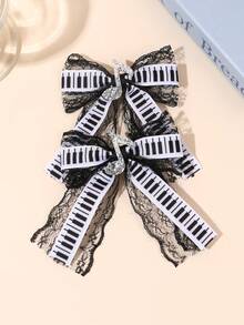2PCS Sparkling Glitter Music Note Hair Bows For Girls Sweet & Cool Piano Key Lace Bow Hair Clips Black White Keyboard & Musical Note Bow Alligator Clips Elegant Music Theme Bow Hair Barrettes For Party, Concert, Piano Recital & Music Class Teens Hair Accessories - Black and White - View 13