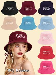 1 chiếc mũ xô unisex in chữ "PRETTY&PRETTY", mũ chống nắng, mũ lưỡi trai chống tia UV, phù hợp mặc hàng ngày, du lịch ngoài trời, đi bộ đường dài, nghỉ dưỡng bãi biển, hồ bơi, thể thao - Nhiều màu - Xem 1